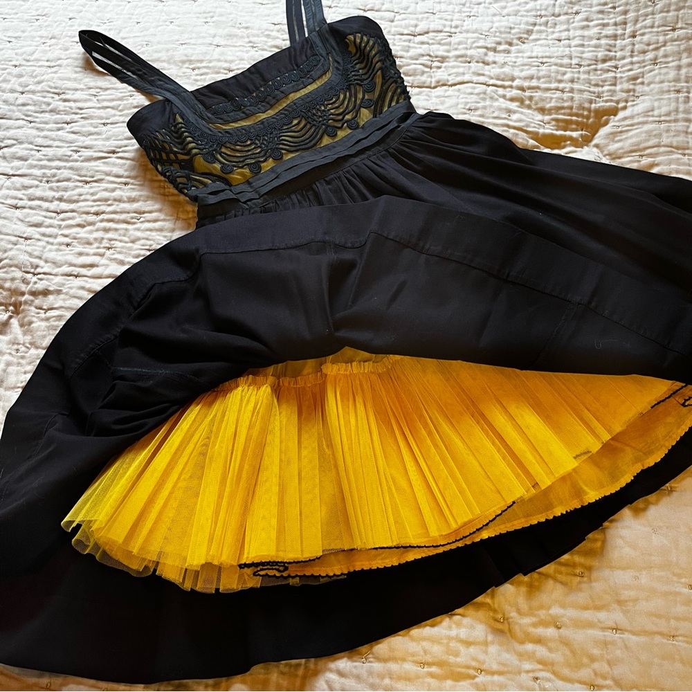 Anthropologie Black & Ochre Yellow Fit and Flare Dress